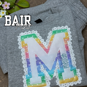 Youth Appliqué Letter Shirt with Ribbon Eyelet Detail